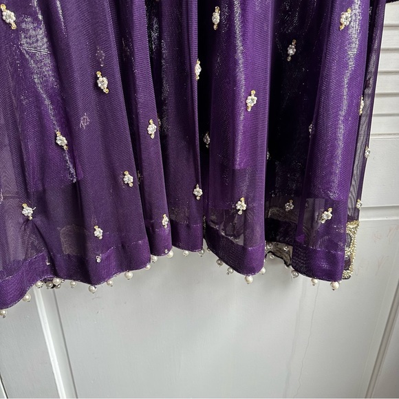 Dark Purple and Gold Three-Piece Salwar Kameez Heavy Formal Wear Size Approx. L - Picture 10 of 16